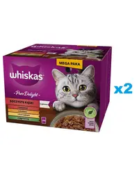 WHISKAS Adult Pure Delight 48x85 g Juicy Jellied Bites cu carne de vita, pui, miel, pasare pentru pisici adulte