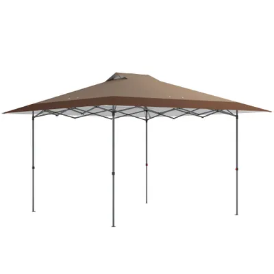 Outsunny Cort Pliabil Pop-up 4x4 m cu Blocare Centrală, UPF50+, Înălțime Reglabilă, Saci cu Nisip și Husă cu Roți, Bej și Maro | Aosom Romania