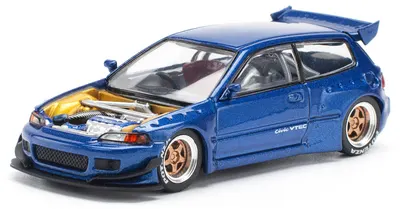 Model colecționar Pop Race Limited Modern: Mașini - Honda Civic EG6 Pandem, metallic blue with open hood