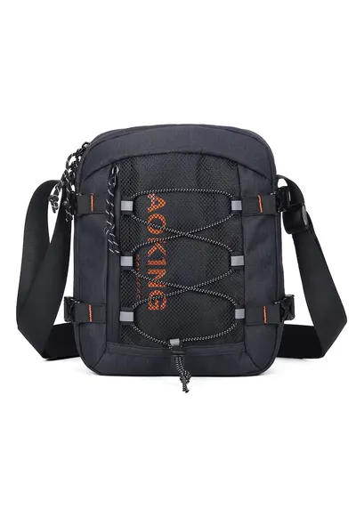 Geanta crossbody unisex cu buzunar din plasa - Negru