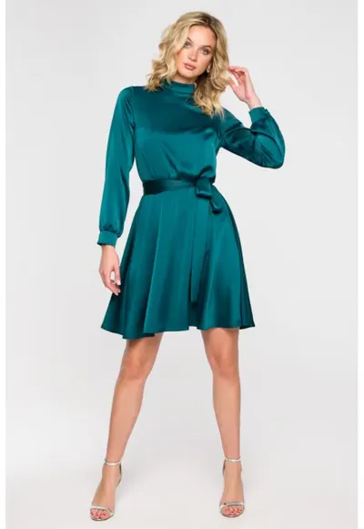 Rochie evazata cu maneci bufante - - Verde