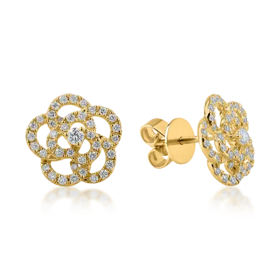 Cercei floare din aur galben cu diamante de 0.41ct