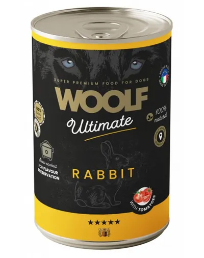 WOOLF Ultimate Adult Dog iepure și roșii 400g conservă hrană câini adulți