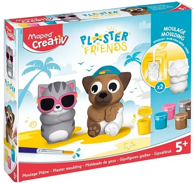Set de colorat Maped Creativ - 2 figurine din ipsos, pisică și câine