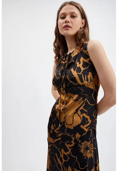 Rochie asimetrica - fara maneci - Negru/Maro deschis
