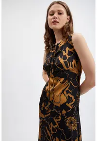 Rochie asimetrica - fara maneci - Negru/Maro deschis