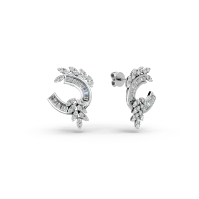 Cercei din aur alb cu diamante baguette si rotunde de 0.8ct