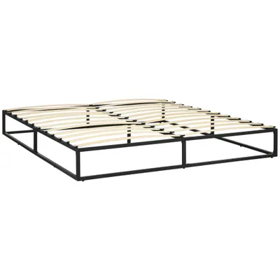 HOMCOM Cadru de pat de 180 cm Structură de pat din oțel cu somier și lamele din placaj 180x200x25 cm Negru | Aosom Romania