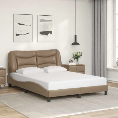 vidaXL Cadru de pat fără saltea, Hvar, cappuccino, 140x200 cm, piele ecologică