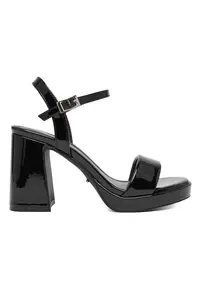 Sandale dama - toc clasic - material sintetic - negru