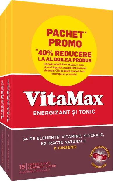 Pachet Vitamax 1 + 40% reducere la al doilea produs, 2 x 15 capsule, Perrigo