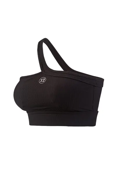 Top crop cu decolteu pe un umar pentru fitness Adore - Negru