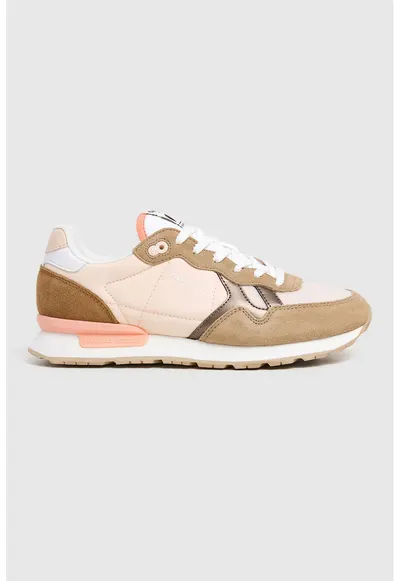 Pantofi sport cu garnituri de piele intoarsa - Maro camel/Crem