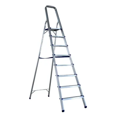 Scara pliabila din aluminiu cu platforma MESTERINO TOOLS MTJL-302-1x8, 8 trepte, 2.1 metri, greutate maxima suportata 120 kg