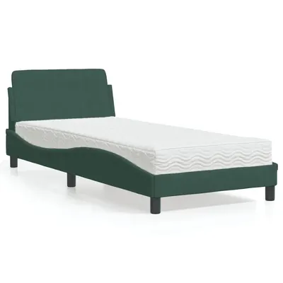 Gossi pat cu saltea, verde inchis, 90x190 cm, catifea