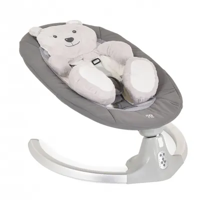 Leagan electric pentru copii Moni Ari Bear Gri cu telecomanda,conectare la priza sau baterii,5 viteze,12 melodii,pernuta reductor cu design ursulet inclusa