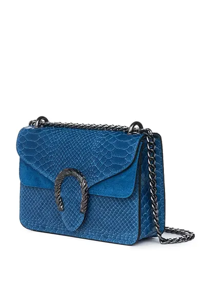 Poseta dama Dalia Piele naturala - Albastru - 15x20cm