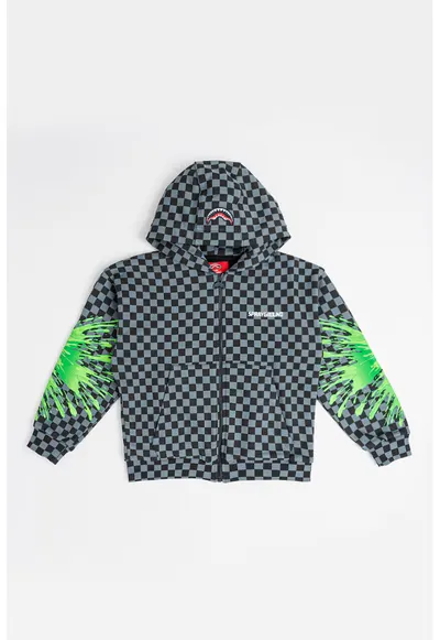 Hanorac din bumbac cu fermoar Splatter Bunny - Verde lime/Gri inchis