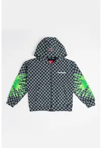 Hanorac din bumbac cu fermoar Splatter Bunny - Verde lime/Gri inchis
