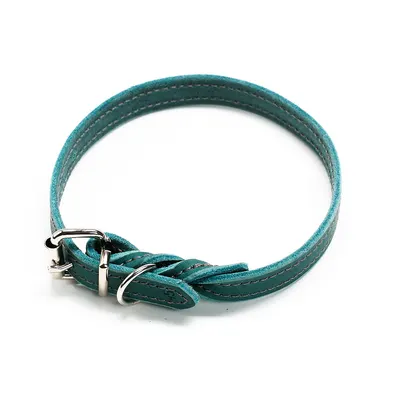 Zgarda roz din piele cu ornament cusut - Verde - 45 cm