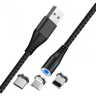 Cablu Incarcare USB-A - Lightning / microUSB / USB-C MaXlife MXUC-02 Magnetic 3in1, 18W, 1m, Negru