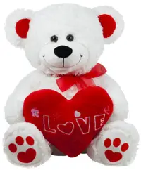 Jucărie de pluș Amek Toys - Urs alb cu inimă roșie, 45 cm