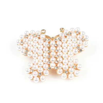 Brosa martisor fluture auriu cu perle albe
