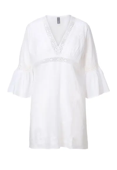 Rochie de plaja cu decolteu in V - Alb
