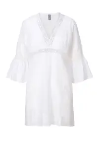 Rochie de plaja cu decolteu in V - Alb