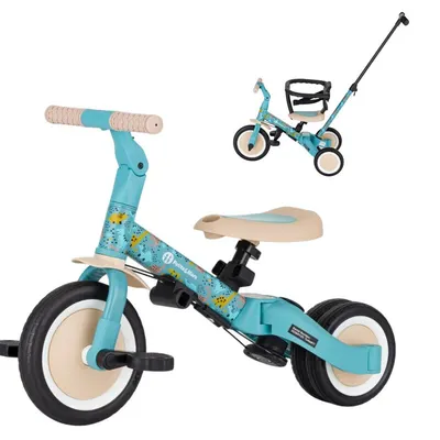 Tricicleta, Petite&Mars, Turbo, Editie limitata, 5 in 1, Multifunctionala, Vehicul de impins, Bicicleta cu/fara pedale, Cu maner de ghidaj, Detasabil, Roti din cauciuc, Pana la 25 kg, 1.5-5 ani, Dino Park