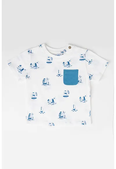 Tricou cu imprimeu grafic - Alb/Albastru inchis