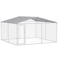 PawHut Țarc pentru Câini Talie Medie, Metal Galvanizat, Acoperiș Oxford, Ușă cu Zăvor, 400x230x232 cm, Argintiu | Aosom Romania