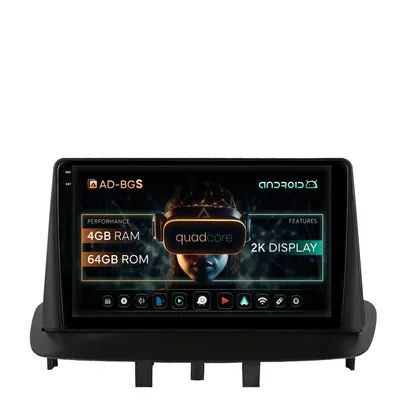 Navigatie 2K Renault Megane 3 Fluence (2009-2016), Android, S-Quadcore 4GB RAM + 64GB ROM, 9.5 Inch - AD-BGS90042K+AD-BGRKIT372