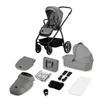 Carucior 2 in 1, Lionelo, Meril, Cu landou si scaun cu dimensiune XL, Reversibil, Cu sistem de ventilatie 3D, Cu accesorii, Pana la 22 kg, Conform cu EN1888-1 EN1888-2, EN1466, Gri