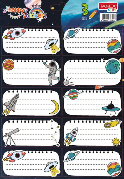Etichete scolare autoadezive, 30buc/set, Tanex, Cosmos