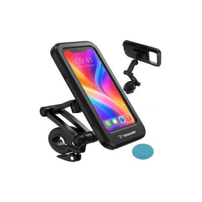 Suport telefon pentru ghidon bicicleta, folie tactila, rotire 360 grade, impermeabil