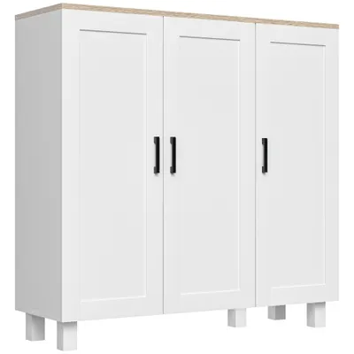 HOMCOM Bufet de Bucătărie din Lemn, Mobilier cu 3 Uși, Rafturi Reglabile, Stil Scandinav, pentru Living, Sufragerie, 90x30x90cm, Alb | Aosom Romania