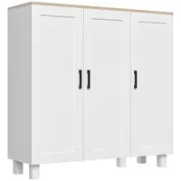 HOMCOM Bufet de Bucătărie din Lemn, Mobilier cu 3 Uși, Rafturi Reglabile, Stil Scandinav, pentru Living, Sufragerie, 90x30x90cm, Alb | Aosom Romania