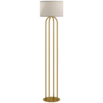 HOMCOM Lampadar pentru living, lampadar cu abajur din in și comutator de picior, Ø 38 x 161 cm, auriu și bej | Aosom Romania