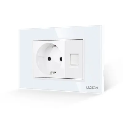 Priza Schuko + Priza Internet cu Rama din Sticla LUXION, Standard Italian, 3M