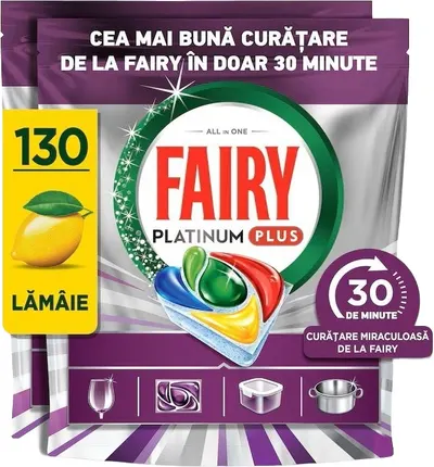 Tablete pentru mașina de spălat vase Fairy - Platinum Plus, 30 Мinute Miracle, 5 х 26 buc