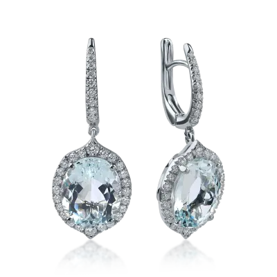 Cercei din aur alb cu acvamarine ovale de 6.94ct si diamante de 0.66ct