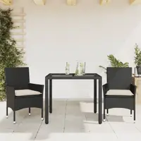Gossi set mobilier de gradina cu perne 3 piese negru poliratan&sticla