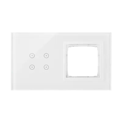 Panou Touch 2 module, modul 1:4 comenzi touch, modul 2: spatiu pentru modul alb Simon 54, sticla alba perlata