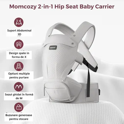 Marsupiu 2 in 1 Hip Seat cu perna pentru sold Momcozy negru