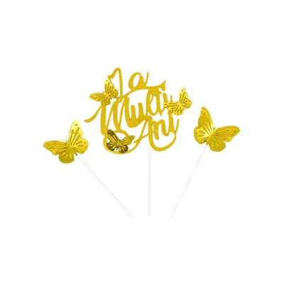 Cake Topper tort Fluturași auriu glitter