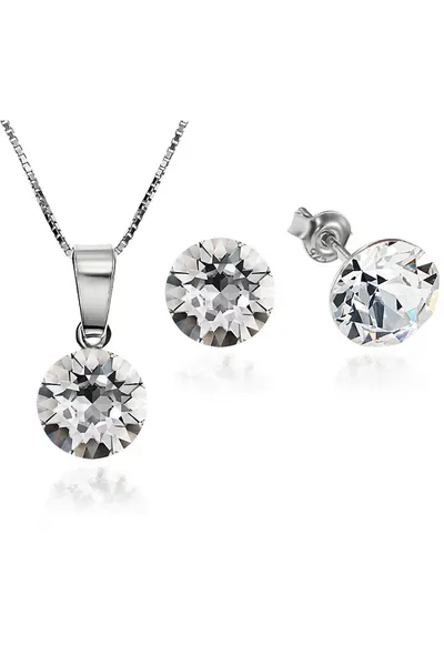 Set Argint 925 placat cu rodiu cu cristale Swarovski® Xirius Crystal Clear 8mm Surub + Lant