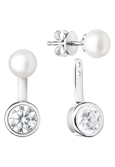 Cercei argint cu perle naturale si zirconia - Luna