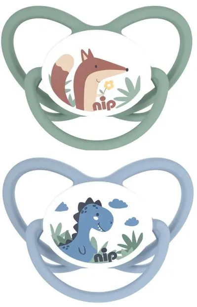 Suzete din silicon NIP - Butterfly, Dinosaur și vulpe, 5-18 luni, 2 bucăți