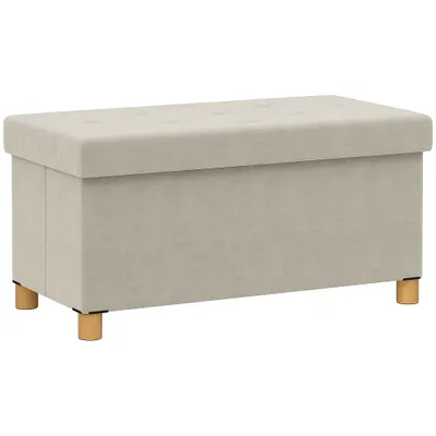 HOMCOM Bancă Ladă de Depozitare Pliabilă, Bancă de Pat cu Capac Căptușit și Înveliș de Catifea, 76x38x38 cm, Crem Alb | Aosom Romania
